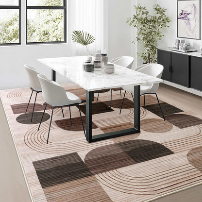 QDUIDU Large Machine Washable 4x6 Area Rug, Soft Modern Geometric Abstract Brown Rugs for Bedroom Living Room, Non-Shedding Faux Wool Indoor Throw Floor Carpet for Office Entryway Dining Room Decor