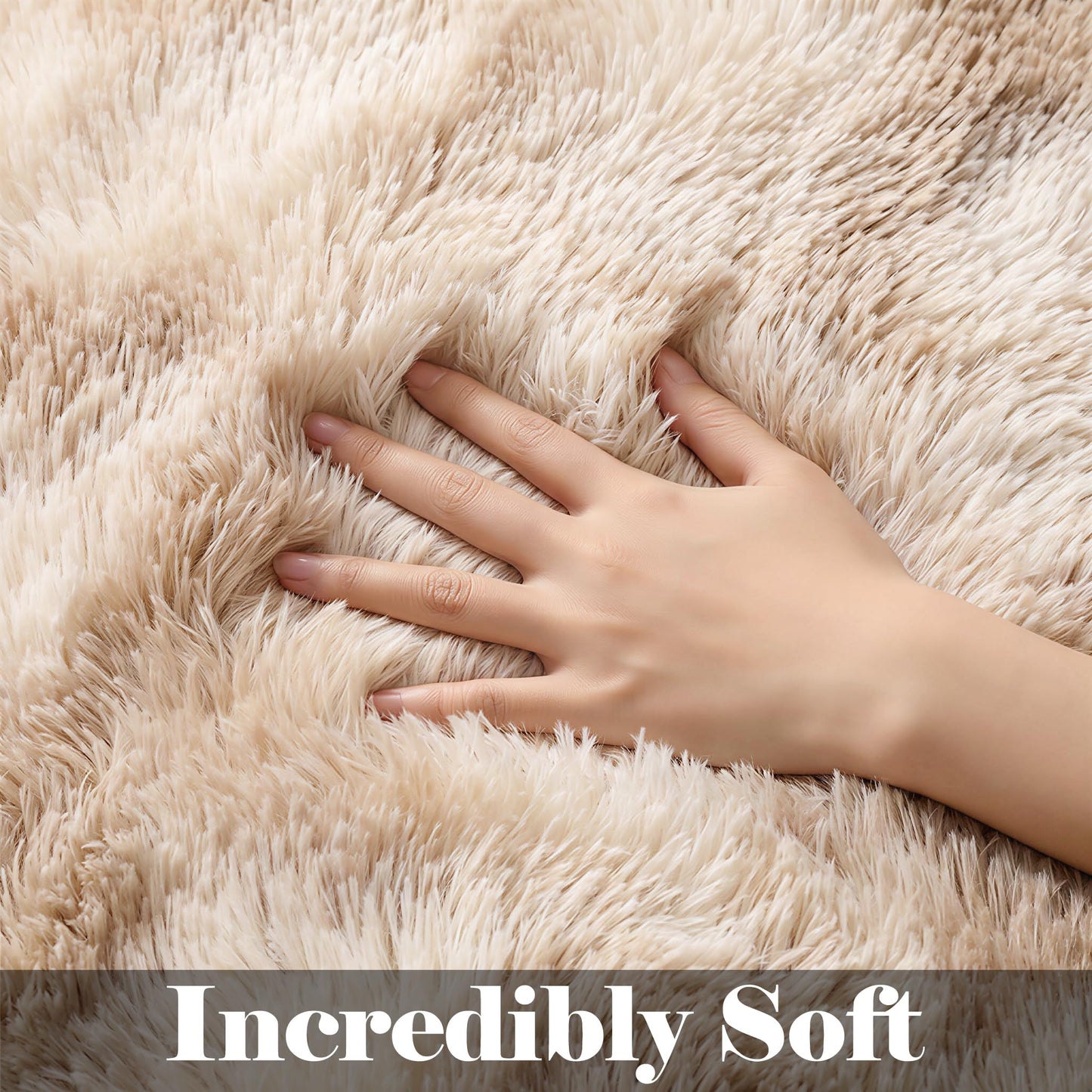 ONASAR Runner Rugs for Bedroom Living Room, Tie-Dyed Beige 2x6 Bedside Hallway Fluffy Area Rug, Ultra Soft Plush Furry Faux Fur Non Slip Floor Carpet for Nursery Kids Dorm Closet Home Decor