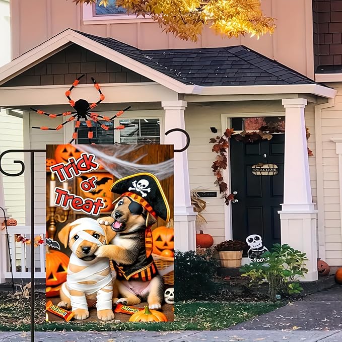 Halloween Garden Flag 12x18 Inch Double Sided Halloween Dog Decoration Home, Yard, Lawn, Porch Decor, Outside Fall Decor