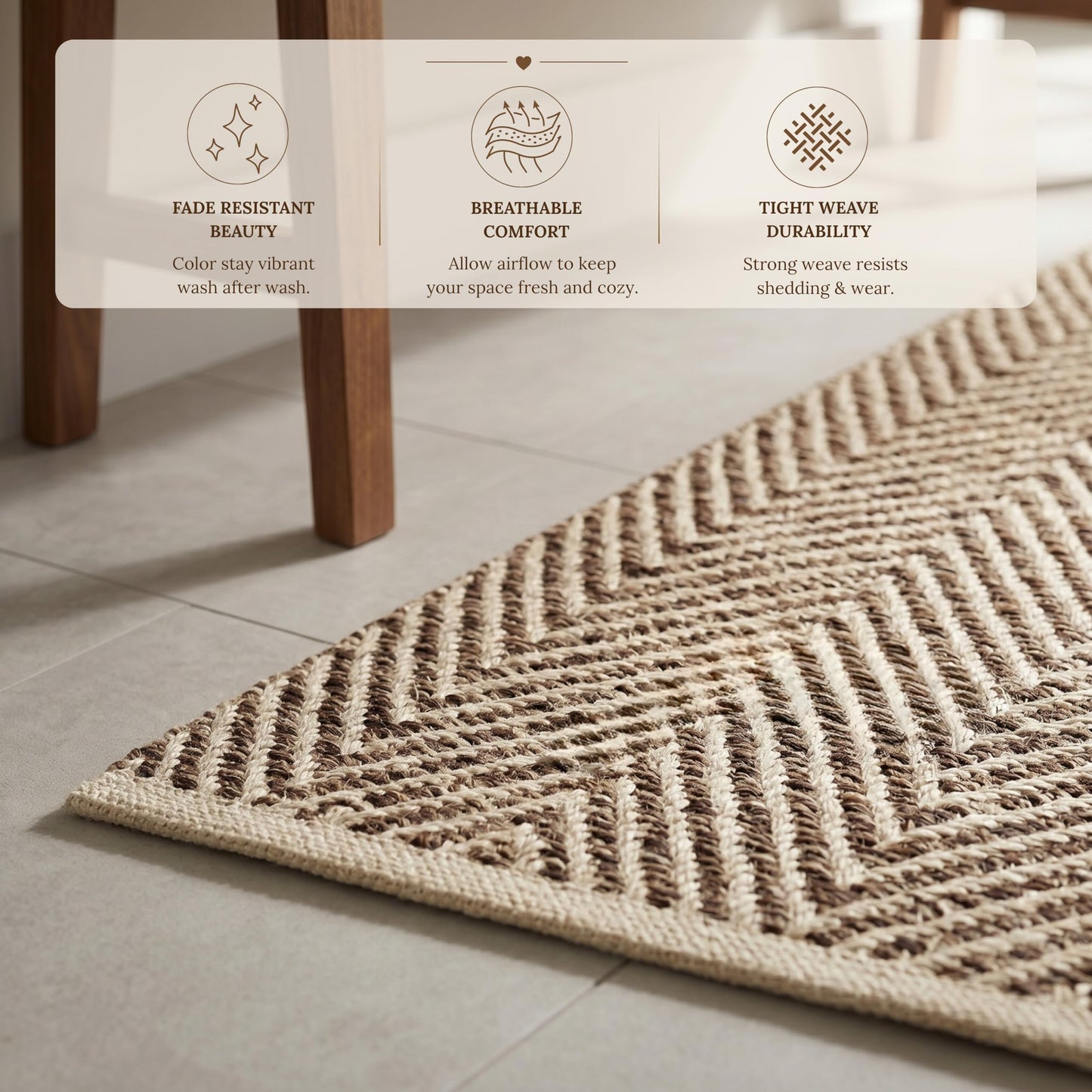 Cotton Chevron Hand Woven Area Rug 2x3 Feet - Beige, Farmhouse Decorative Floor Small Rugs Ideal for Entryway, Kitchen, Bedroom | Linen Washable Neutral Geomatric Reversible Front Door Patio Mats