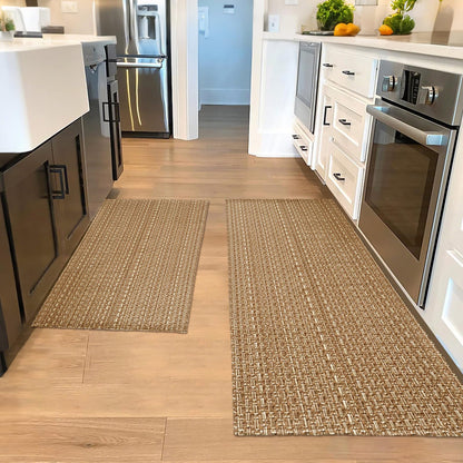 winolive Kitchen Rugs,Kitchen Mats for Floor,Non Slip Washable 20"x 30"+20"x 48" Neutral Braided Rug,Faux Jute Rug with Non Slip Backing for Kitchen,Solid,Easy Clean,Area Rugs Sets of 2Pcs,Tan Brown