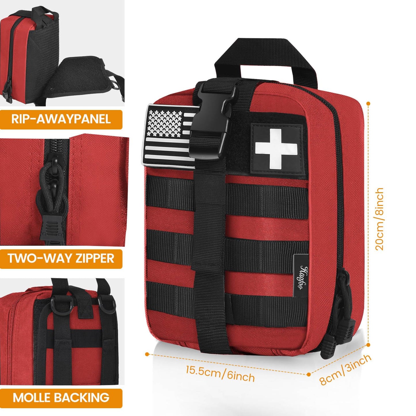 Haafoo Medical Molle Pouch Tactical - 1000D Nylon First Aid Pouch, Big Capacity EMT Pouch Utility, Heavy Duty Military Grade Rip-Away Ifak Pouch for Home and Outdoor Activities（Bag Only