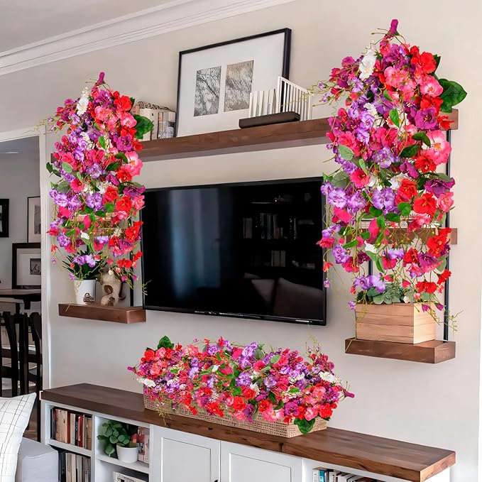 Artificial Flowers for Outdoors 3 Pack Fake Hanging Plants with Faux Hibiscus Flowers Summer Fall Decor UV Resistant Silk Leaves for Indoor Outdoor Front Door Porch Patio Planter Decor