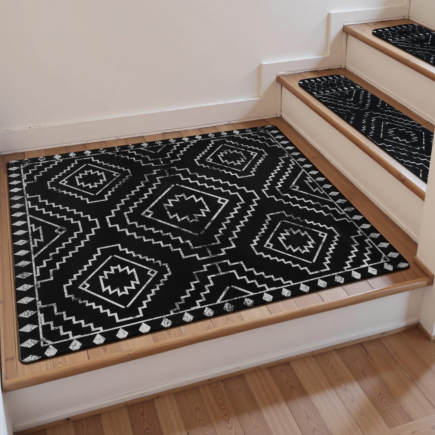 OJIA Stair Treads Non-Slip Matching Mat for Wooden Steps, Square Capet Stair Treads Rubber Backing Stair Runner Anti-Slip Stair Landing Mat 32x32 Inch Stair Rugs