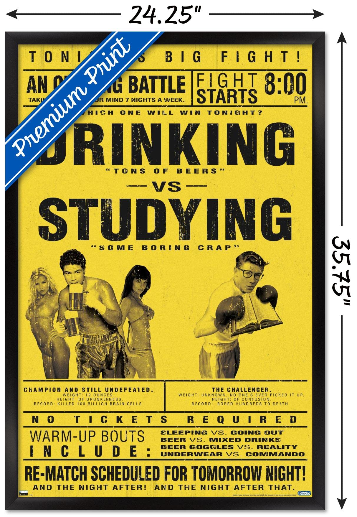 Trends International Drinking Versus Studying Wall Poster, 22.375" x 34", Black Framed Version