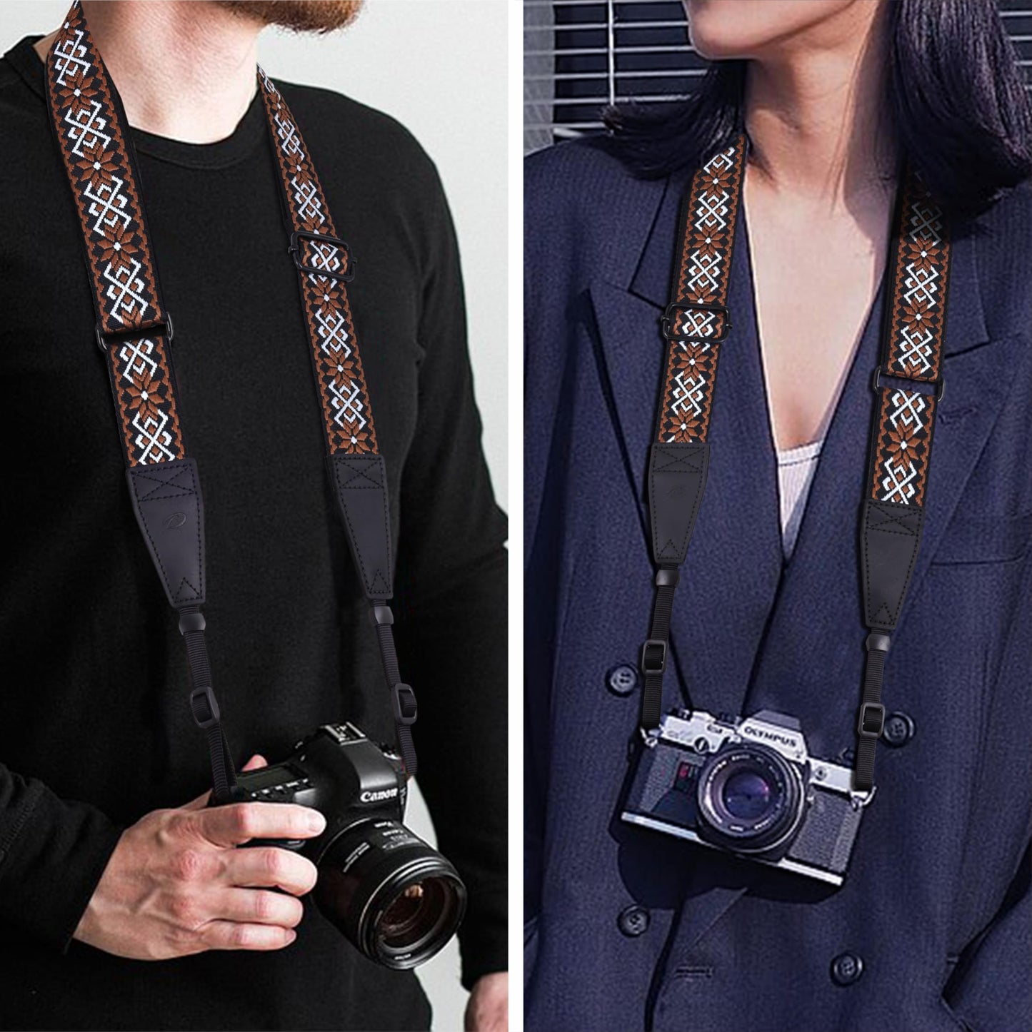 Padwa Lifestyle Adjustable Camera Strap - 1.5" Top Layer Cowhide Head Camera Straps for Photographers, Cotton Adjustable Neck Shoulder & Crossbody Strap Quick Release for All Cameras and Binoculars