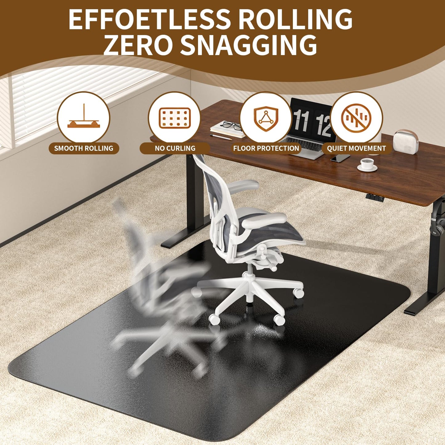 Office Chair Mat for Carpet 48”x 60”, Heavy Duty Desk Chair Mat for Low Pile Carpet with Cleats, Black Plastic Floor Mat for Gaming Chair, Smooth Rolling Carpet Chair Mat Protector