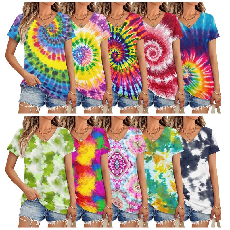 10 Pack Women’s Short Sleeve V-Neck T-Shirts Casual Loose Trendy Summer Soft Dry Fit Breathable Workout Tops (10 Pack-14,X-Large)