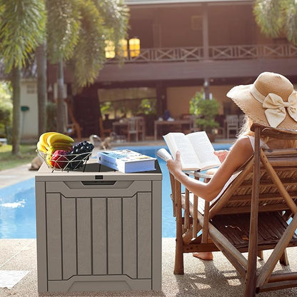 YITAHOME 31 Gallon Outdoor Storage Deck Box, Waterproof Resin Package Delivery and Storage Box with Lockable Lid for Patio Furniture Cushions, Pool Accessories, Garden Tools, Taupe