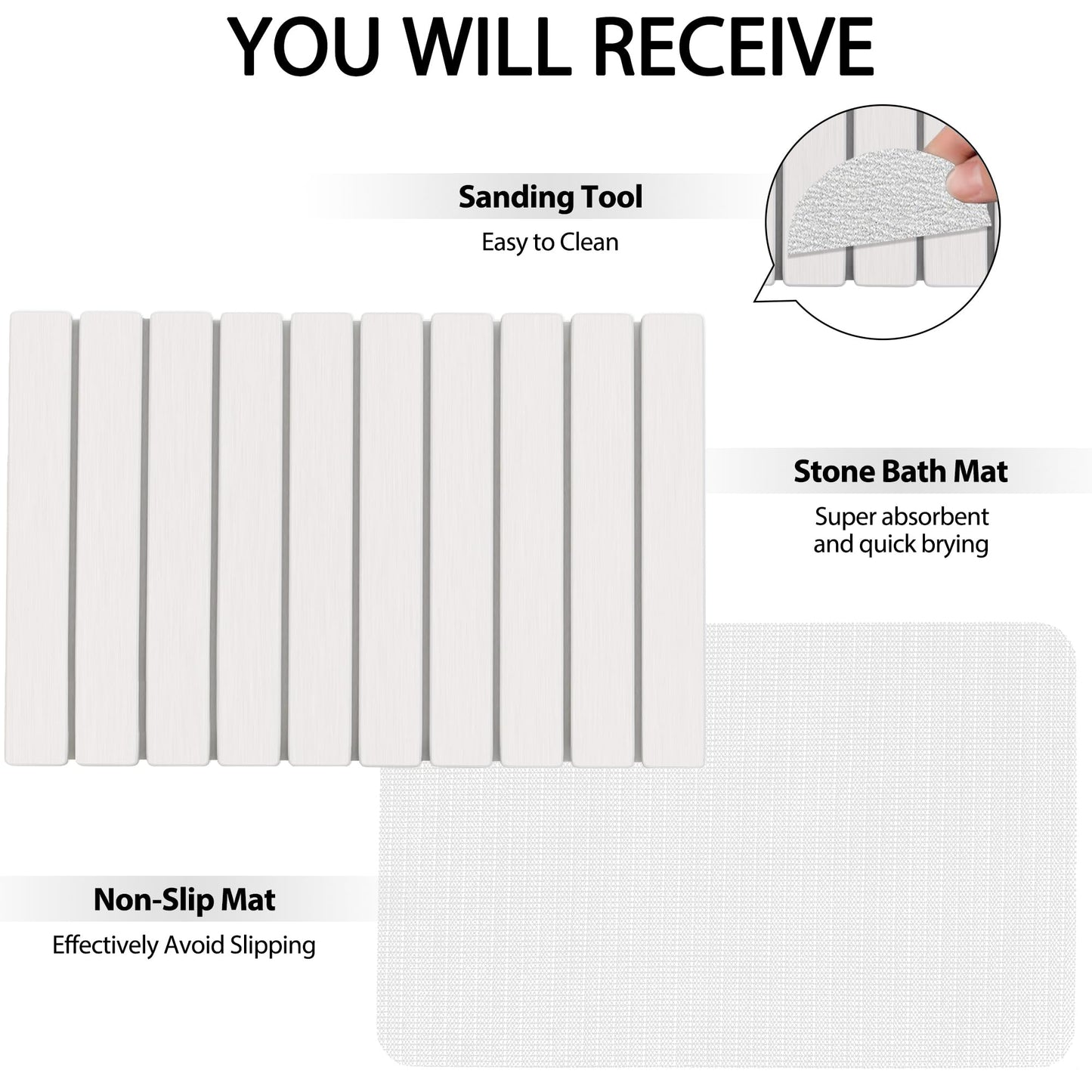 Foldable Stone Bath Mat 60x39cm | Quick-Dry Diatomaceous Earth Bath Rug with PVC Anti-Slip Base | Bathroom, Kitchen, Pet-Friendly Water Absorbent Mat