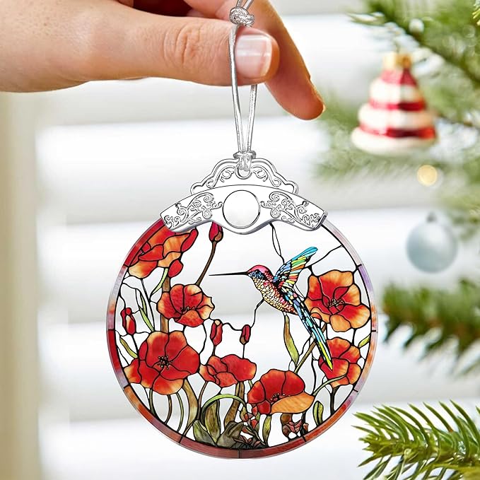Hummingbird Ornament – Christmas Decoration & Christmas Ornament; Stained Glass Holiday Decoration (Holiday Present, Bauble Present, Gift Idea, Gift Exchange) | Heirloom Keepsakes