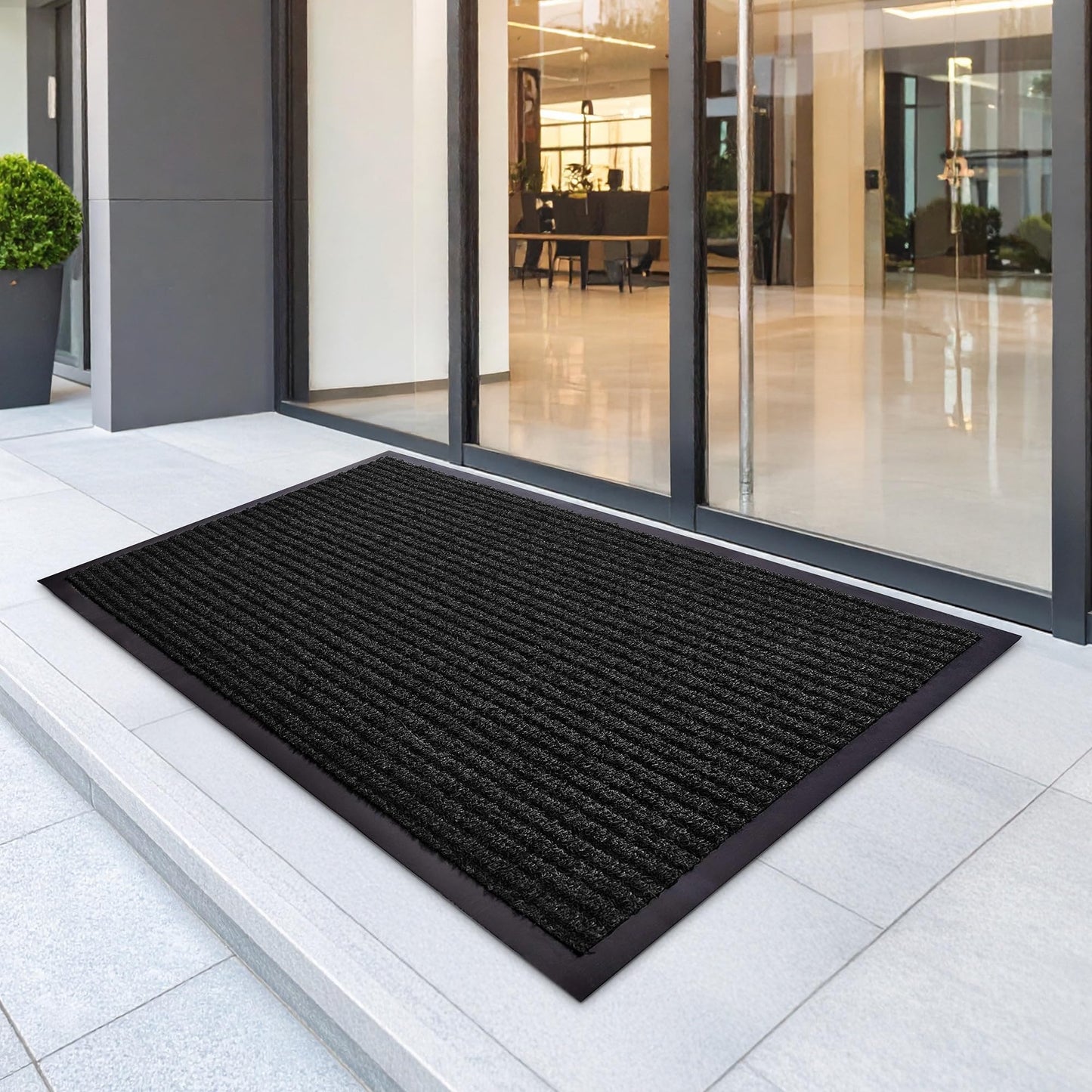 Large Door Mat 3' x 5' Charcoal, Heavy Duty Commercial Floor Mat, Industrial Floor Mat for High Traffic Areas, Or Business Entryway Nonslip Rubber Backing.