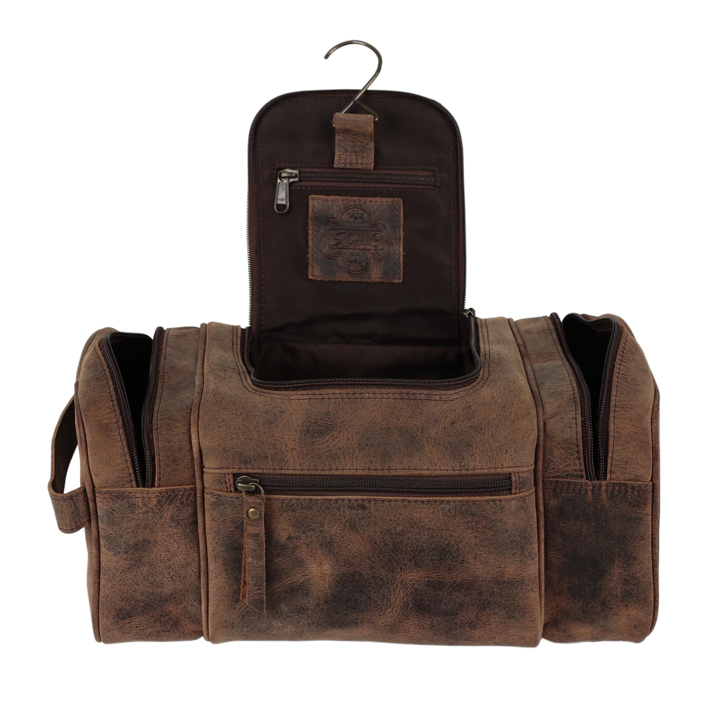 KomalC Extra-Large Leather Toiletry Bag for Men & Women – Luxury Travel Dopp Kit with Multi-Compartment Storage, Waterproof Lining & Premium YKK Zippers – Unisex Toiletry & Cosmetic Organizer