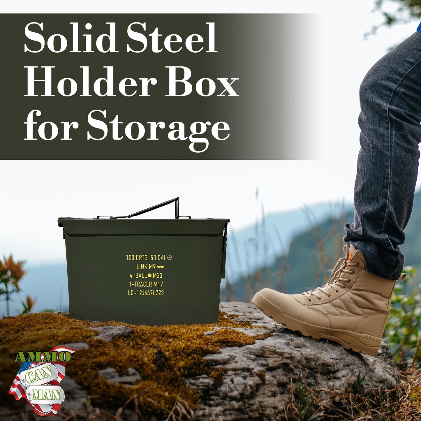 U.S. Military Issue 50 Cal Ammo Can (M2A1/M2A2), Solid Alloy Steel Storage Containers – Watertight & Airtight Army Ammo Box w/Hinged Lid, Locking Latch - Military Grade Ammo Cans Metal