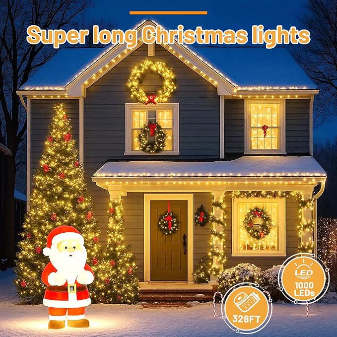 Christmas Lights 500LED 164 FT, Waterproof Christmas Tree Lights with 8 Modes, Remote Control 3 Timers & Memory Function Xmas Decorations for House and Holiday (Warm White)