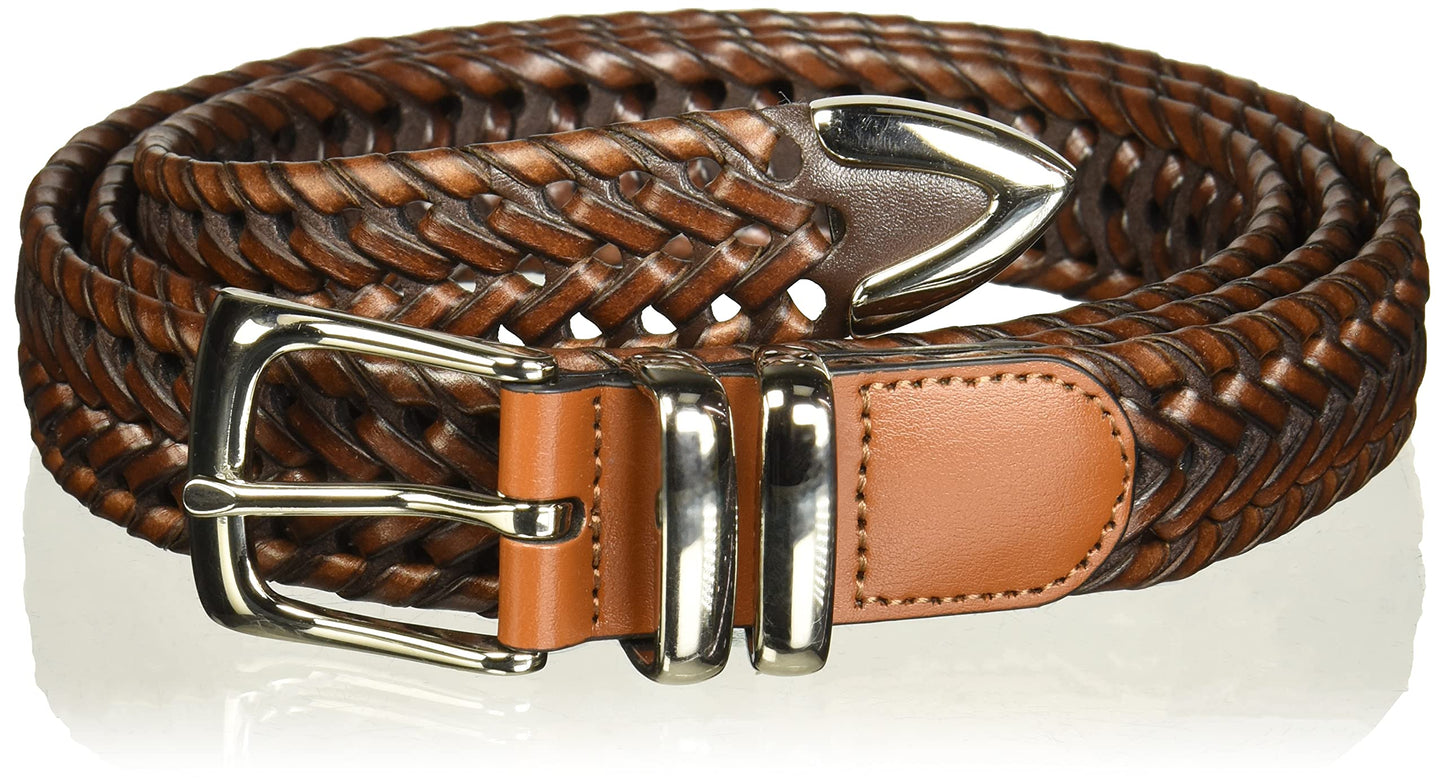 Perry Ellis Men's Portfolio Braided Leather Belt, Luggage, 44