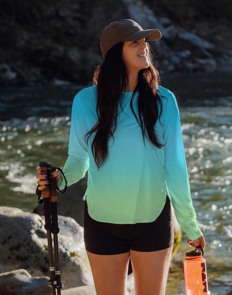 Women's Sun Shirts UPF 50+ Long Sleeve UV Protection Shirt Lightweight Quick Dry Workout Hiking Tops for Women(Green/Yellow Gradient,M)