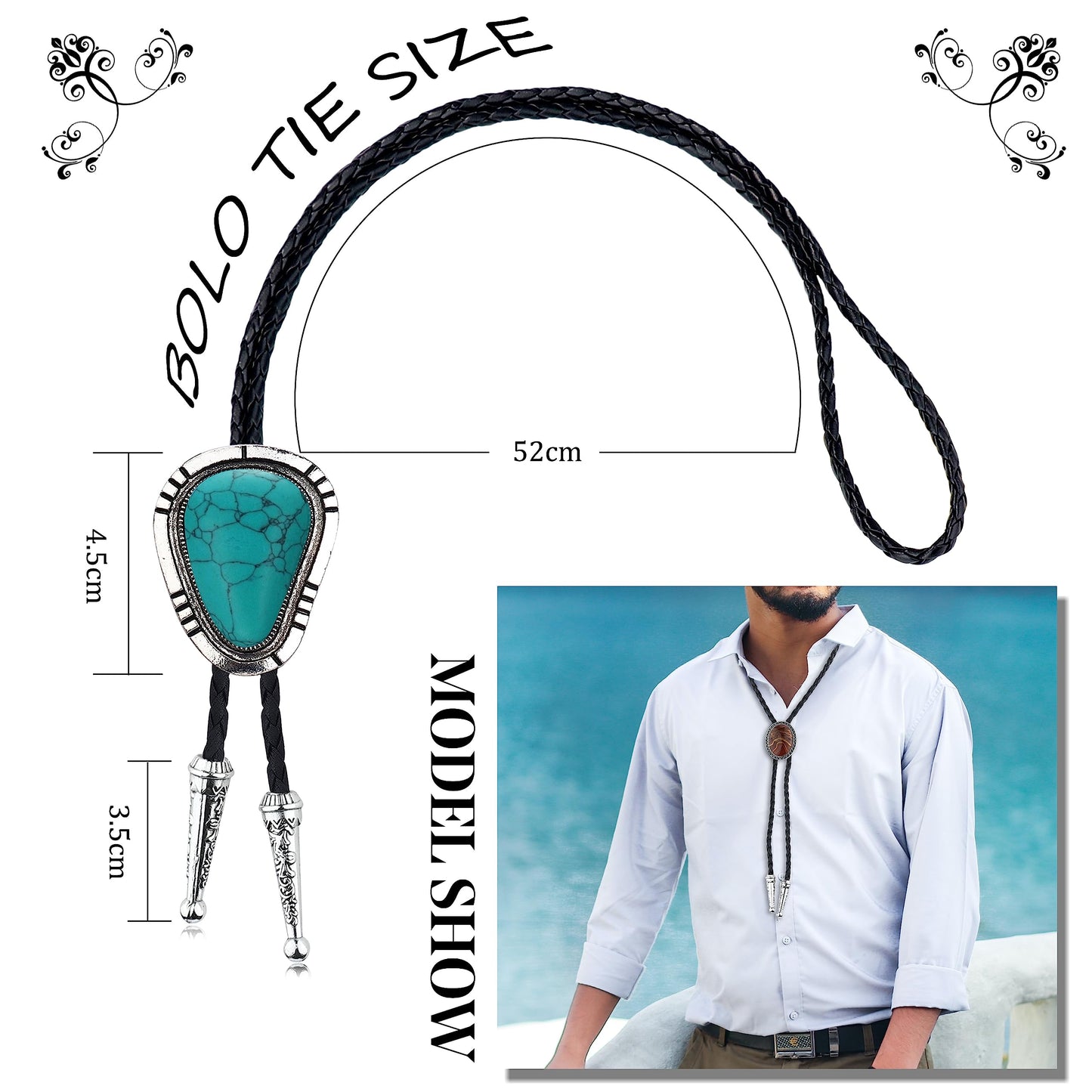 Fansilver 5Pcs Handmade Bolo Tie for Men Western Cowboy Leather Necktie Halloween Costume Accessories for Men Women