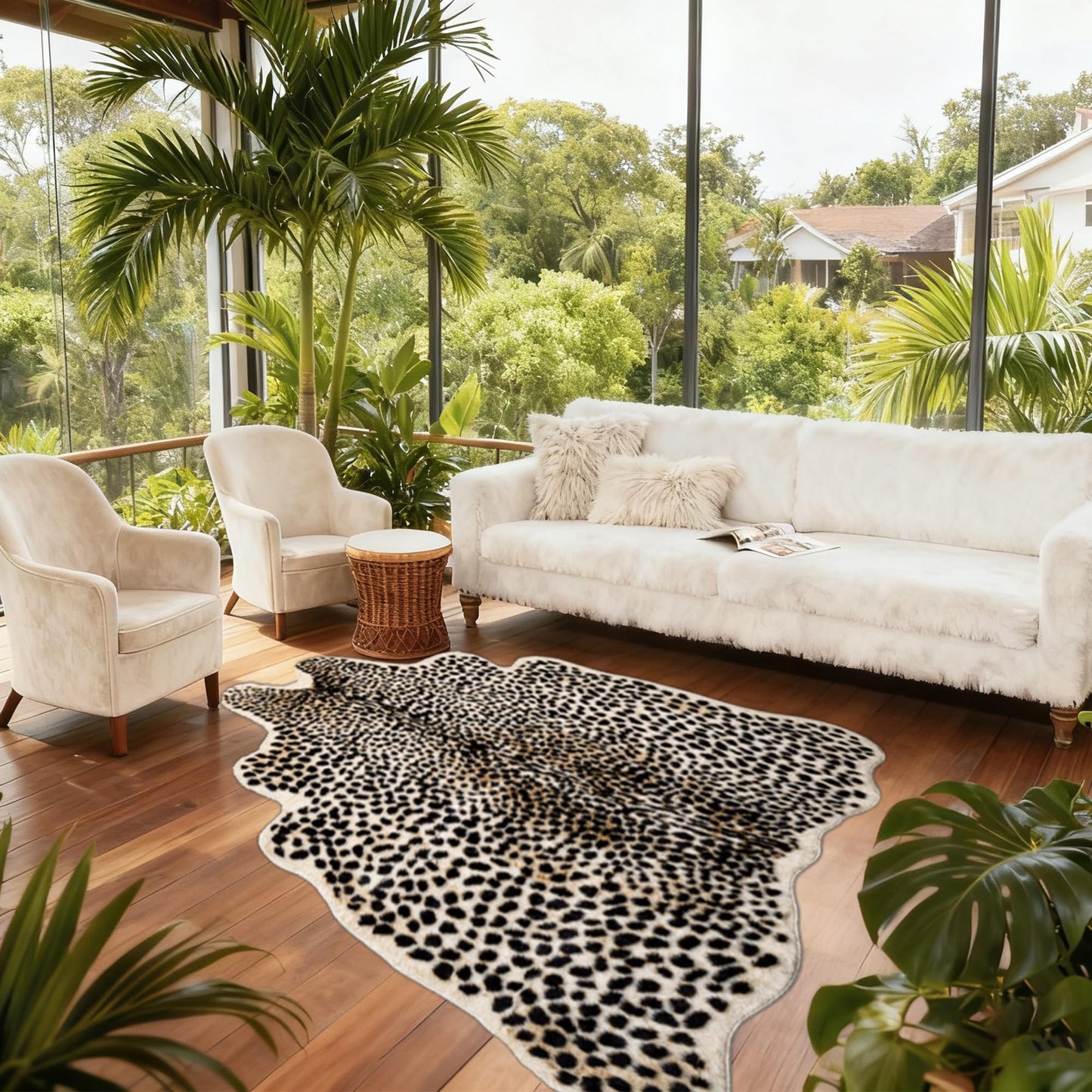Mibathni Leopard Print Rug, Cheetah Rug 4.6x5.8ft Faux Animal Print Skin Leopard Area Rug for Bedroom Living Room Home Office Western Decor