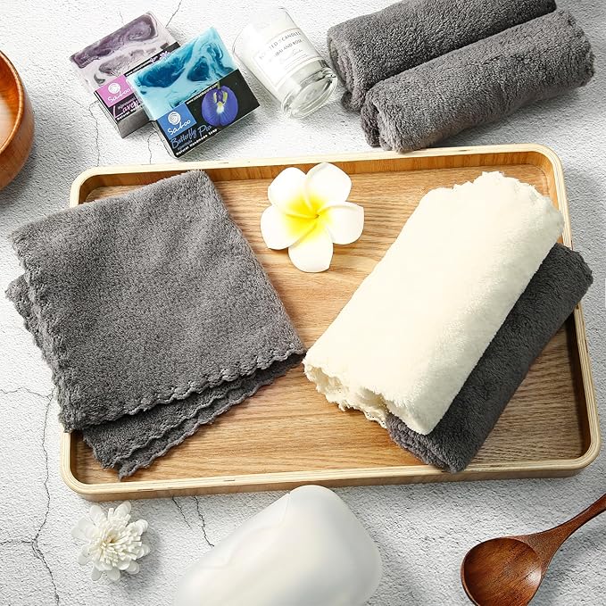 Syhood 12 Pieces Face Wash Cloth 12 x 12 in Makeup Remover Cloths Towel Coral