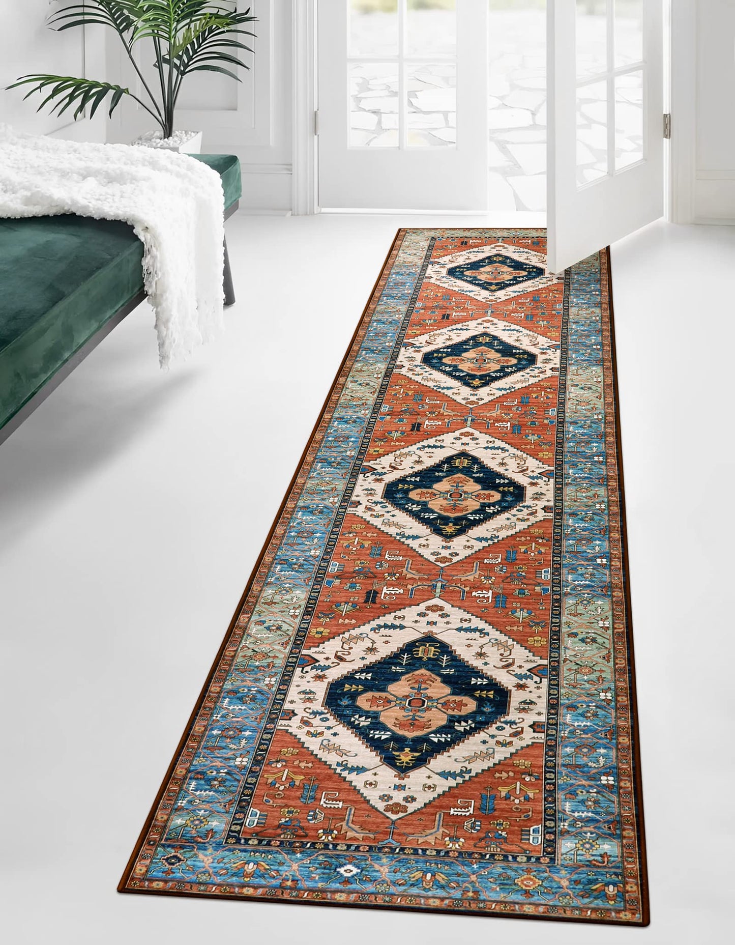 Lahome Boho Runner Rugs for Hallway 2x10 Extra Long Washable Non-Slip Hallway Rug Runner Low-Pile Stair Kitchen Carpet Oriental Throw Carpet for Entrance Bathroom Living Room Mat Foyer Adelyn
