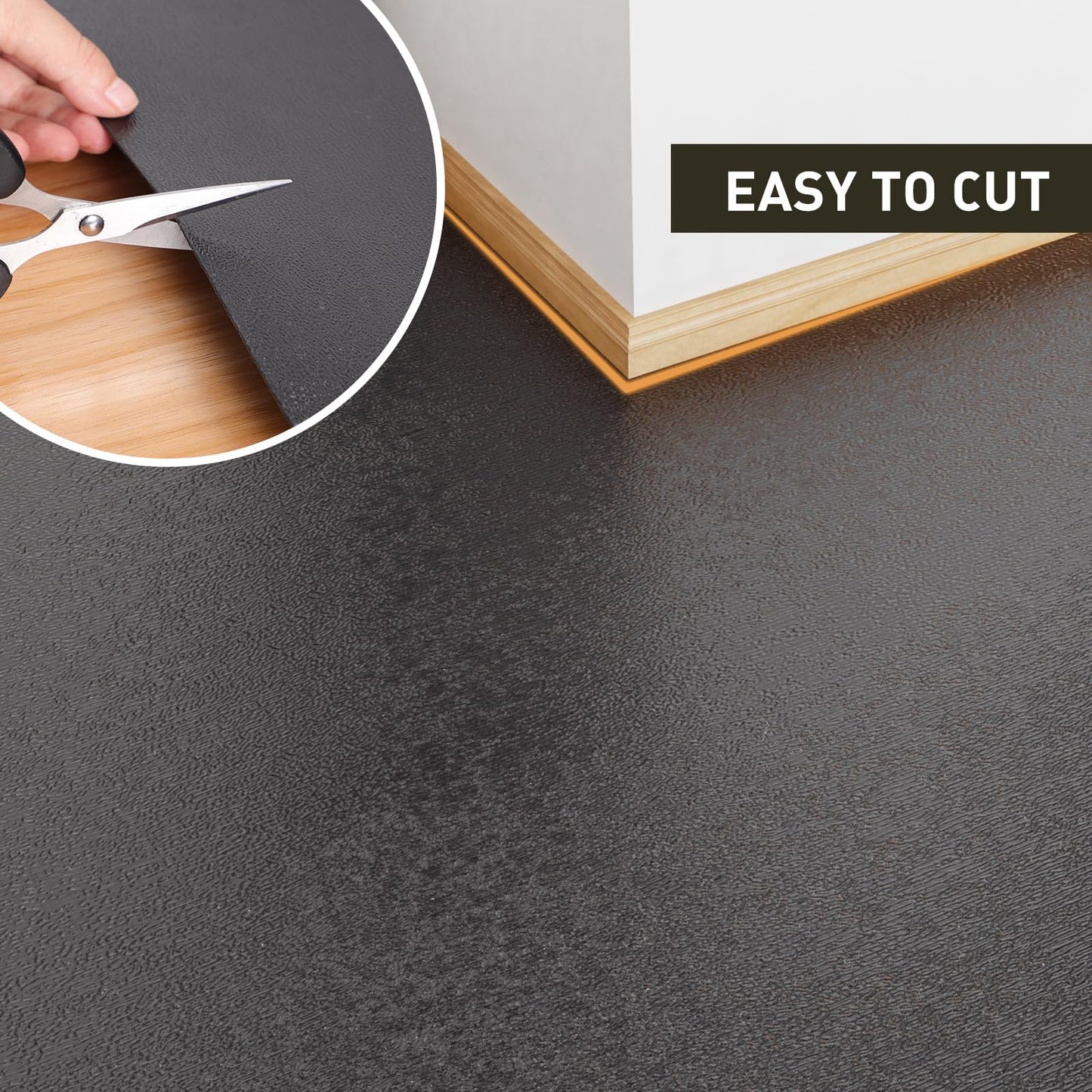 ZPAI Area Floor Mat for Home, 3'×5' Black No Slip Waterproof Vinyl Area Rug for Hard Floor, Spill Resistant Floor Protector Cover for Kitchen, Easy Clean Splat Mat for Under High Chair