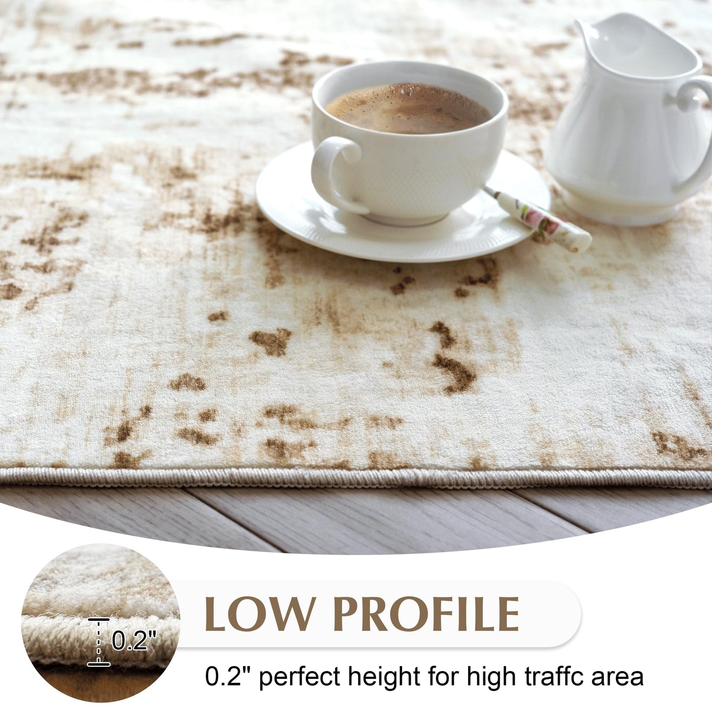FMFUNCTEX 8x10 Washable Area Rug Brown Beige Neutral Abstract Modern Large Non Slip Carpet for Living Room Bedroom Soft Low Pile Indoor Mat Contemporary Throw Rug for Dining Kitchen Office Nursery