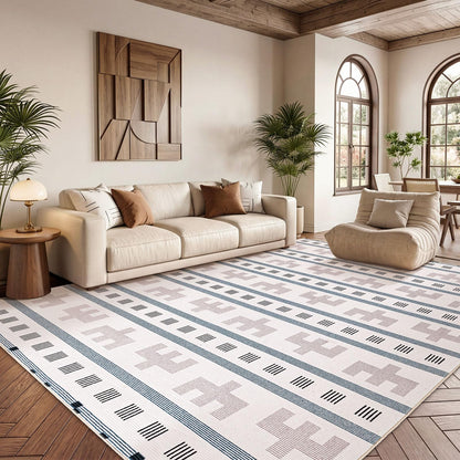 YIHOUSE Geometric Boho Area Rug - Moroccan Washable Non Slip Rug, Modern Minimalist Low Pile Rug for Living Room Bedroom Dining Kitchen, Cream Beige 6x9