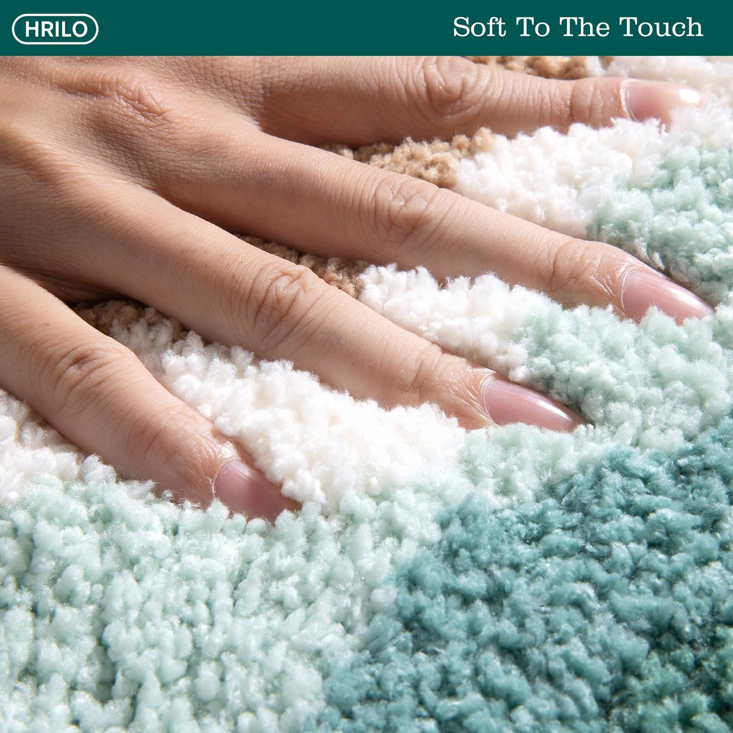 HRILO Microfiber Bathroom Rugs, Absorbent Soft Shaggy Carpet Floor Mats for Shower Tub Sink Toilet, Non-Slip Plush Carpet Floor Mats for Living Room Bedroom Kitchen ，Green，24 X 16 Inches