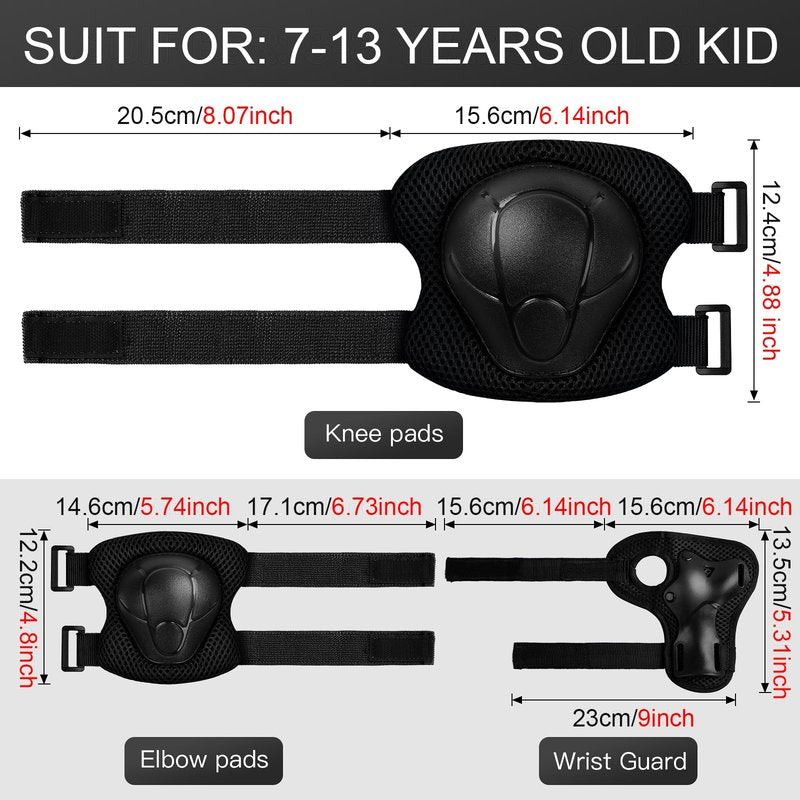 Kids Protective Gear Set Wemfg Knee Pads for Kids 7-13 Years Toddler Knee and Elbow Pads with Wrist Guards 3 in 1 for Skating Cycling Bike Rollerblading Scooter(Black)