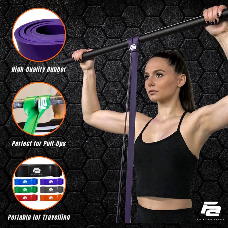 Fit Active Sports Resistance, Workout, Exercise Bands for Home, Gym, Stretching, Strength Training, Weightlifting, Pull Up Assist - Indoor and Outdoor Use (Black - 10 to 65 Pounds (3/4" * 4.5mm))
