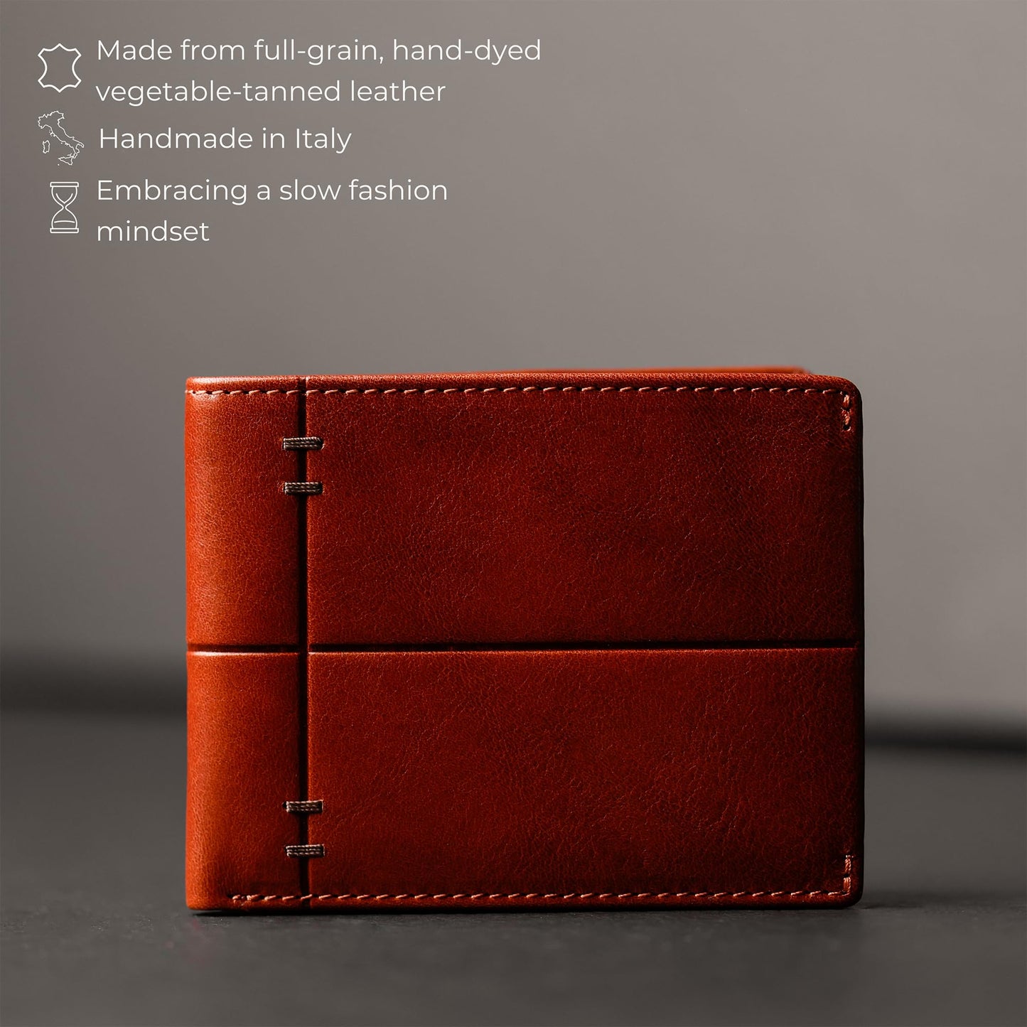 Time Resistance Leather Wallet – Italian Handmade Minimalist Design Wallet - Billfold Credit Card and Cash Holder (Cognac Brown)