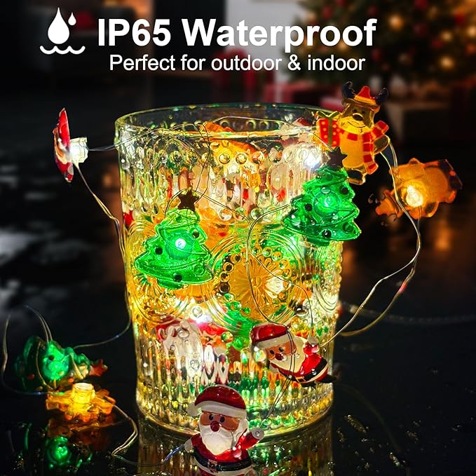 Aogist Christmas String Lights, 16ft 50 LED Battery Powered Reindeer Santa Claus Christmas Tree Decoration Lights for Indoor Outdoot Party Festival Christmas Decorative (2 Pack)
