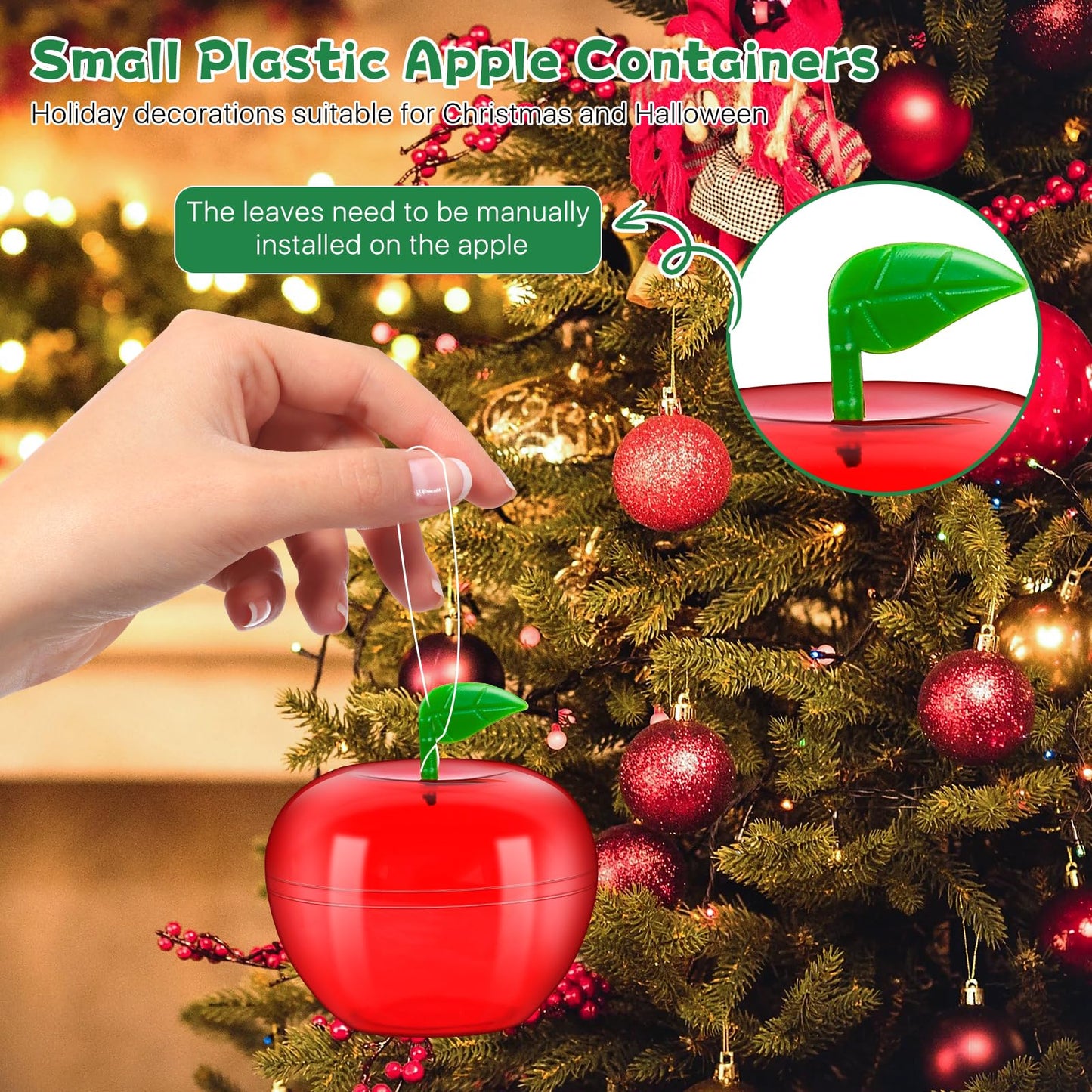 Elesunory 50 Pcs Plastic Apple Container, Mini Red Clear Apples Container, Apples Decorations for Christmas, Party, Halloween, Teacher Gifts, Back to School, Wedding, Valentine, Candy