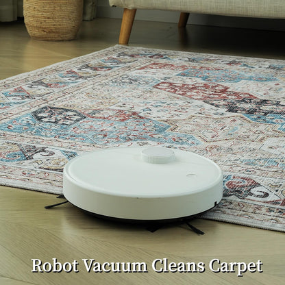 5x7 Moroccan Washable Area Rugs, Oriental Accent Rugs with Non-Slip Backing, Distressed Design Low Pile Soft Carpet for Living Room, Bedroom, Dining Room, Home Office, Blue/Multi