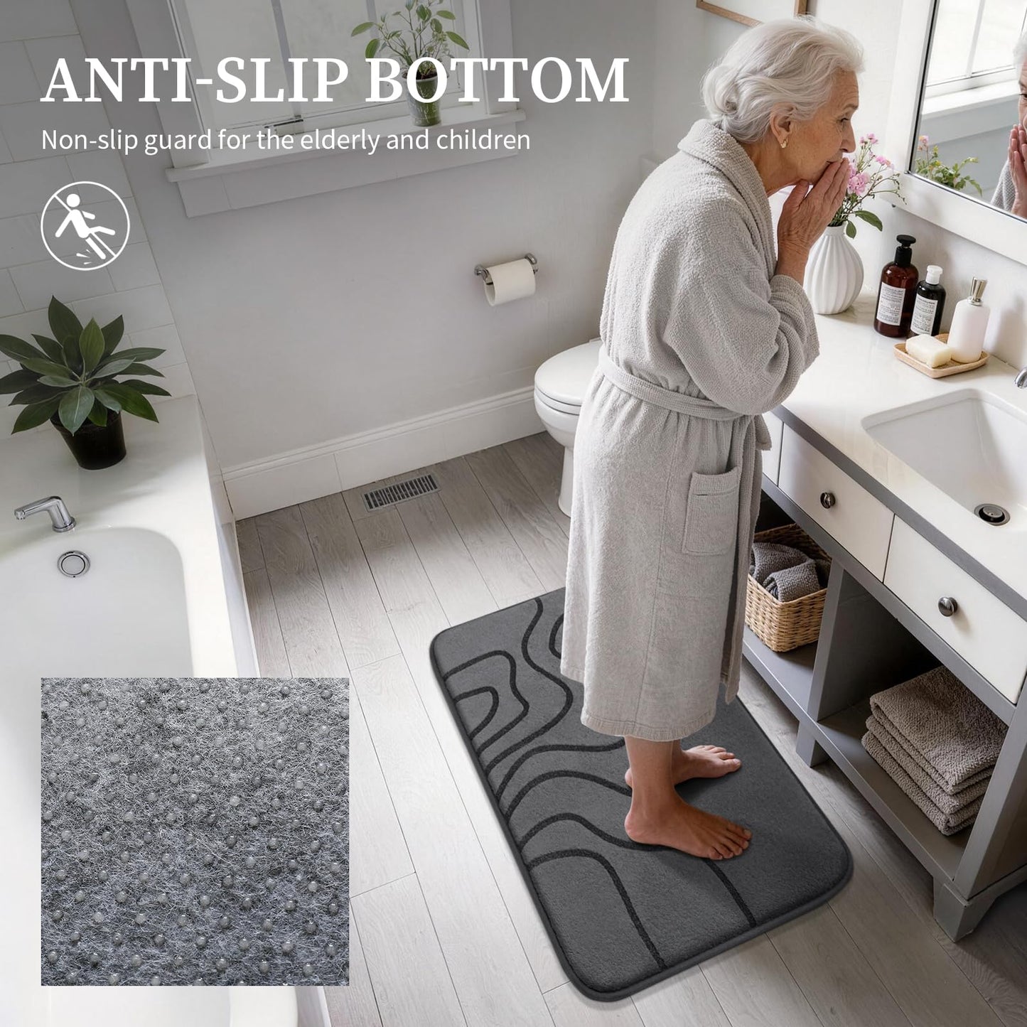 YIHOUSE Memory Foam Bathroom Rugs Sets 2 Piece - Extra Thick Ultra Soft Absorbent Bath Mat Set, Non-Slip Machine Washable Bath Rugs for Bathroom, Tub & Shower, Home Decor (32"x20"+24"x17", Dark Grey)