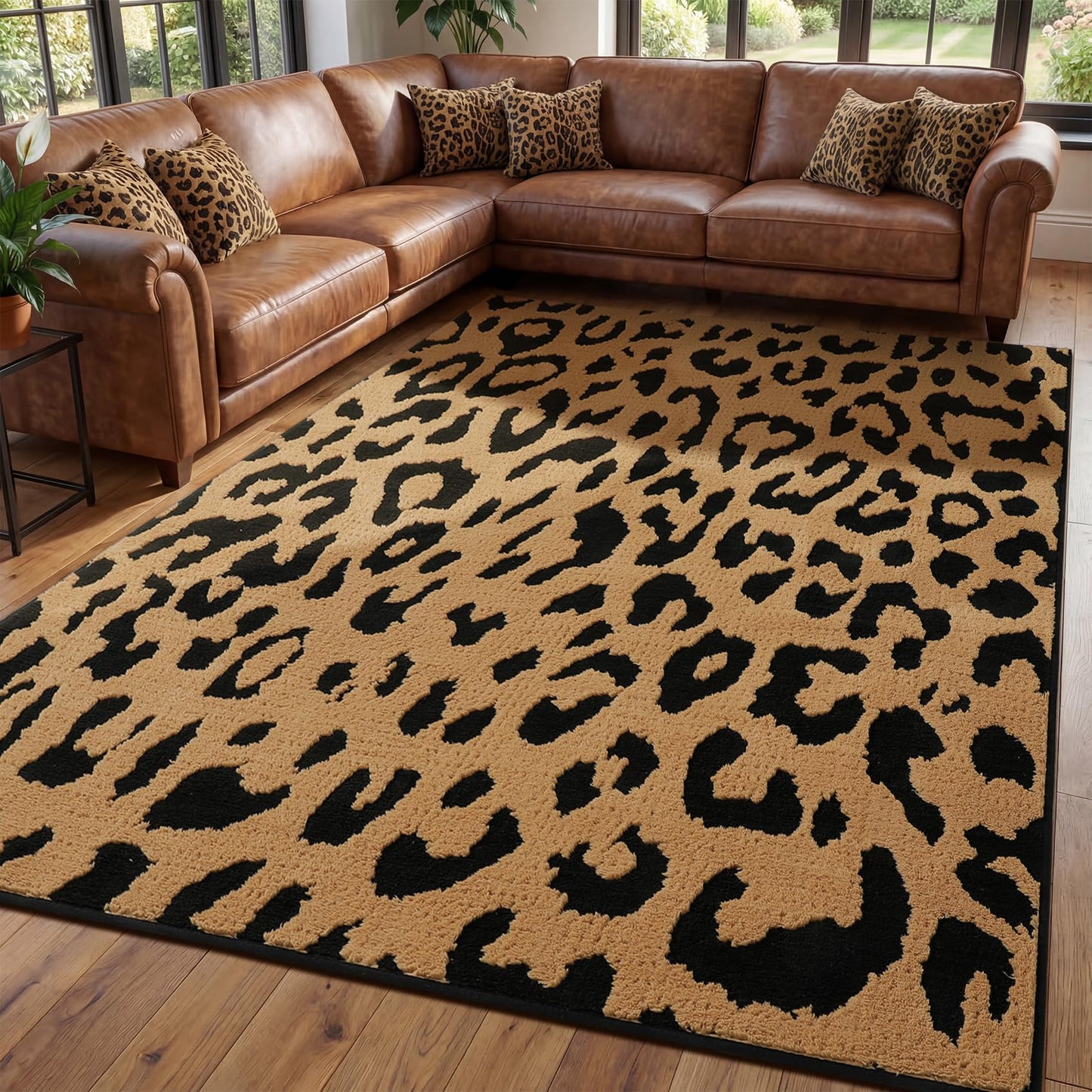 YIHOUSE 5×7 Ft Leopard Area Rugs, Washable High-Low Pile Plush Soft Rug, Non-Slip Non-Shedding Animal Cheetah Carpet for Living Room, Bedroom, Dining Room, Nursery, Home Decor