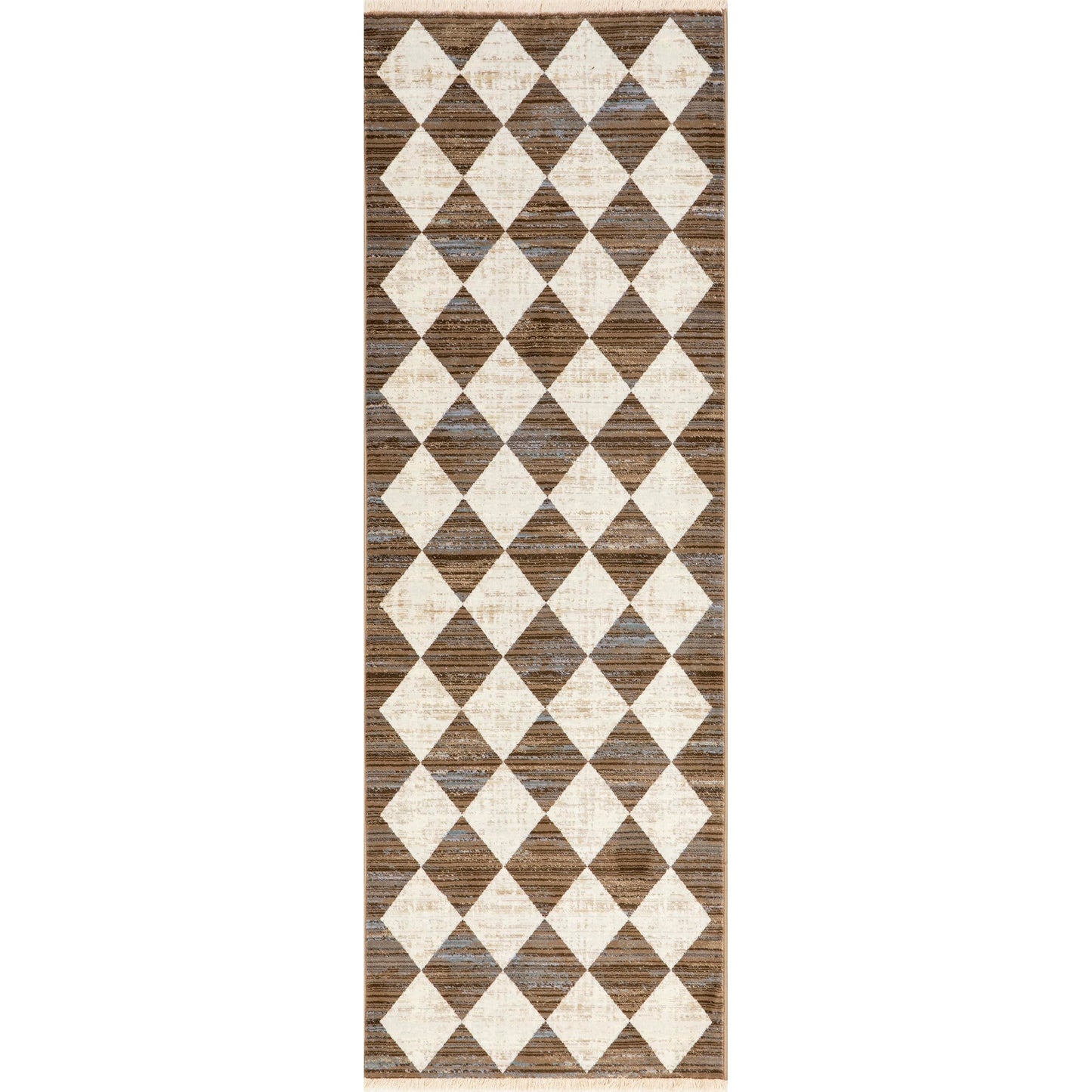 Nuloom Fringed Performance Meline Beige/Blue/Ivory, 2'8" x 8', Checkered, Soft and Cozy, High Traffic, Stain Resistant, Easy Clean, Durable Runner for Bedroom, Living Room, Dining, Den, Foyer
