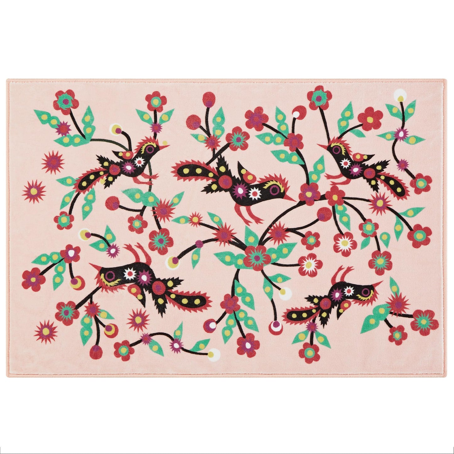 Jianhua Goddess 2x3 Entry Rug, Magpies Pattern Series Inspired by Ku Shulan Paper-Cut, Machine Washable Indoor Floral Folk Art Accent Rug with Non-Slip Backing for Entryway, Bedside, Studio