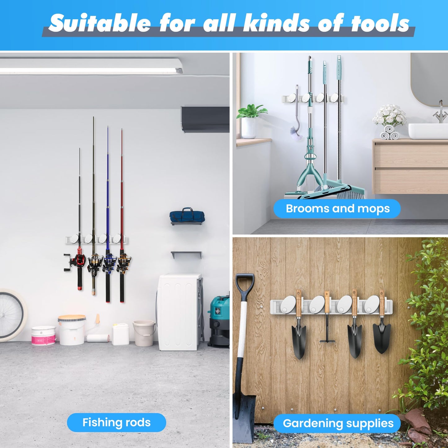 Jorazor Vertical Fishing Rod Holder,Wall Mounted Fishing Rod Rack,Fishing Pole Holders for Garage,Support Extra Large & Heavy Fishing Rod and Reel Combos (1-pack White/Gray)