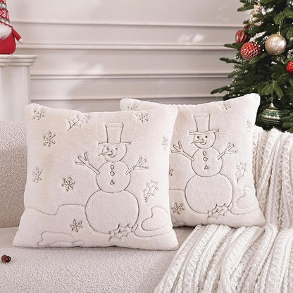 Christmas Throw Pillow Covers 18x18 Set of 2,Soft Plush Faux Fur Christmas Pillows Covers Embroidery Decorative Throw Pillows for Couch Bedroom Holiday Festivals Winter Home Decor