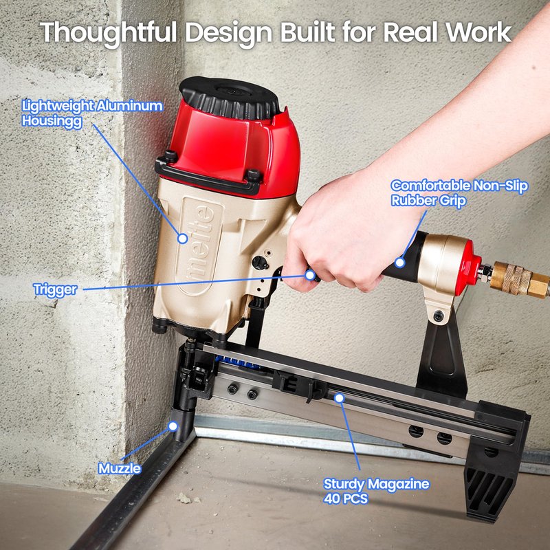 meite MTCS3040L Concrete Nail Gun with 12GA 7/8 Inch Plastic Collated Drive Pins 1000PCS, Concrete Nail Pinner for Concrete Ceiling Frame Fixing Drywall Track, Accepts 1/2"-1-1/2" Drive Pins