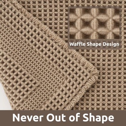 AMOAMI Waffle Bath-Mat, 24"x36" Super Absorbent Bath Mats for Bathroom Non Slip, Machine Washable Bathroom Rugs with Tassels Ultra Soft Boho Bath Rugs for Floor Beige