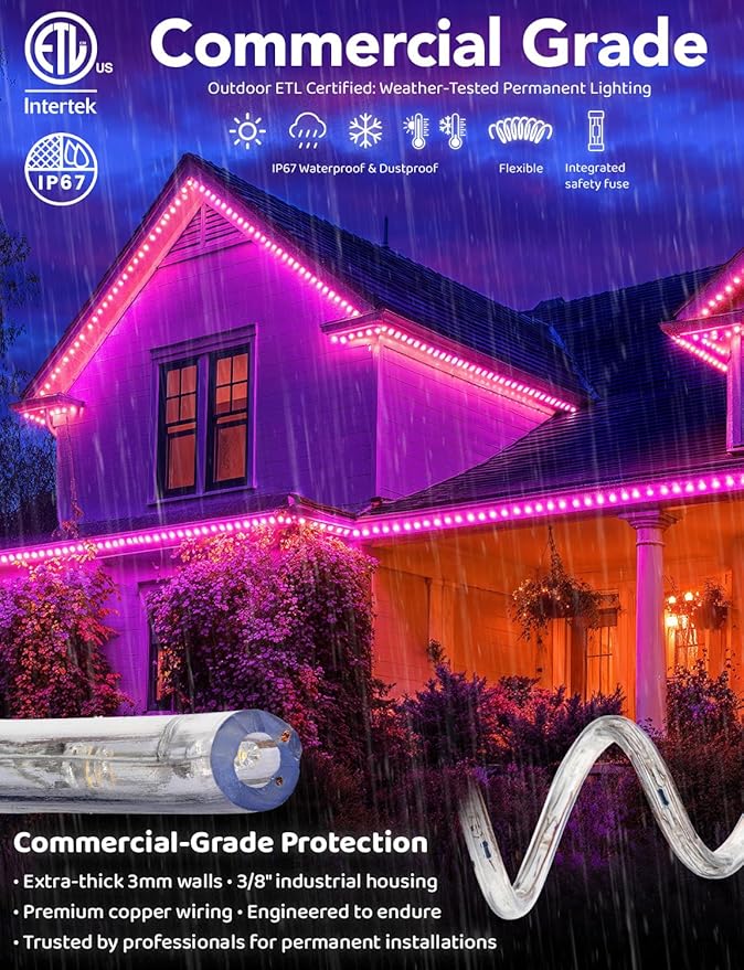 WYZworks 1116LEDs 100ft LED Outside Rope Lights, Outdoor ETL Certified Waterproof Permanent 360 Degree Light Emitting, Flexible Tube, Connectable, Christmas Palm Tree Exterior Landscape, Pink
