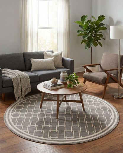 Rugs.com - Uptown Rug – 5 Ft Round Gray Easy-Clean Stain-Resistant Rug – Modern Geometric Design for Living Rooms, Bedrooms, and Entryways