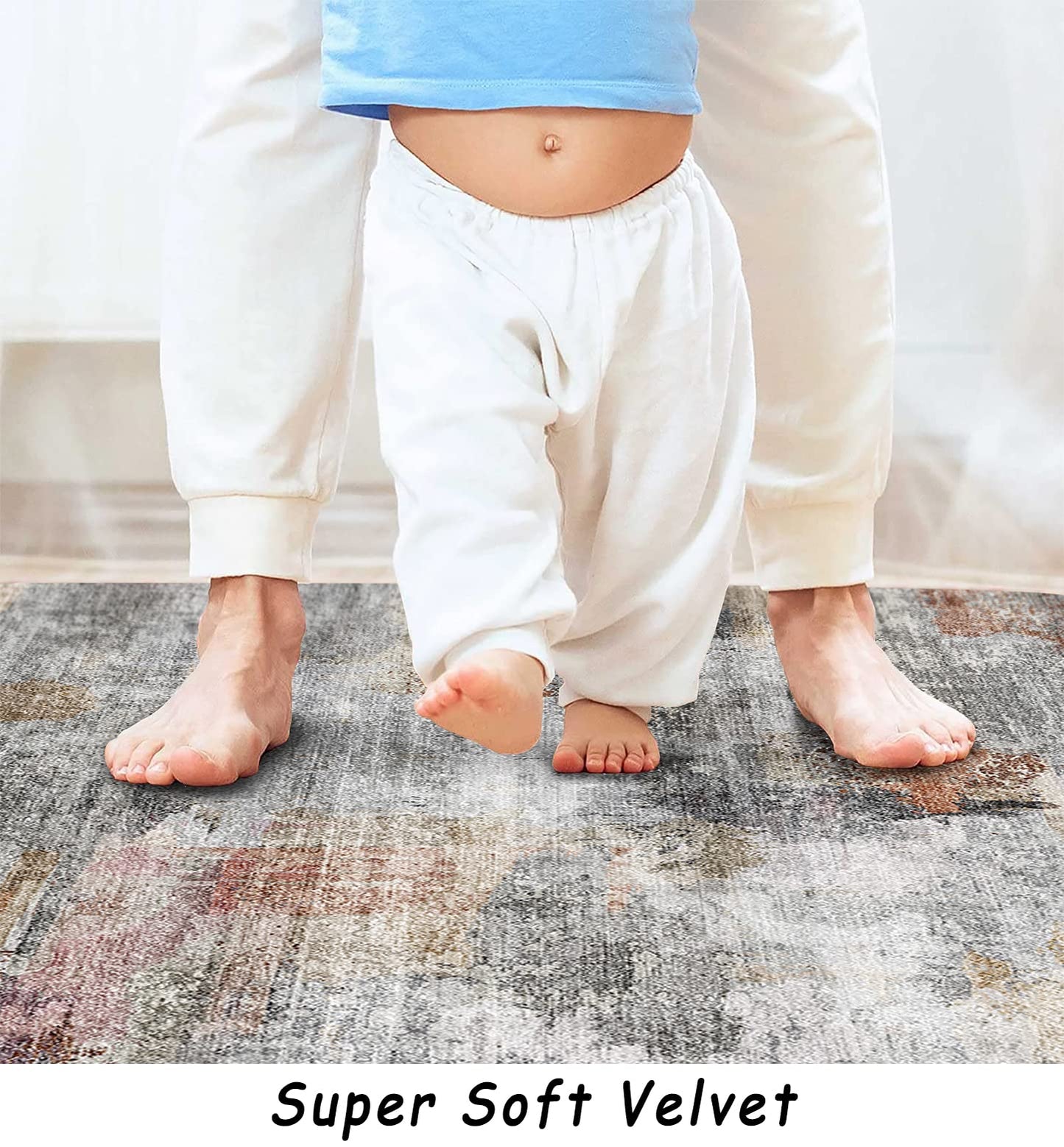vivorug 5x7 Area Rugs - Ultra-Thin Washable Rug with Non-Slip Backing, Ideal for Living Room, Bedroom, Kitchen Floor Carpet - Modern Abstract, Easy Clean, Durable, Low Pile Gray/Rust