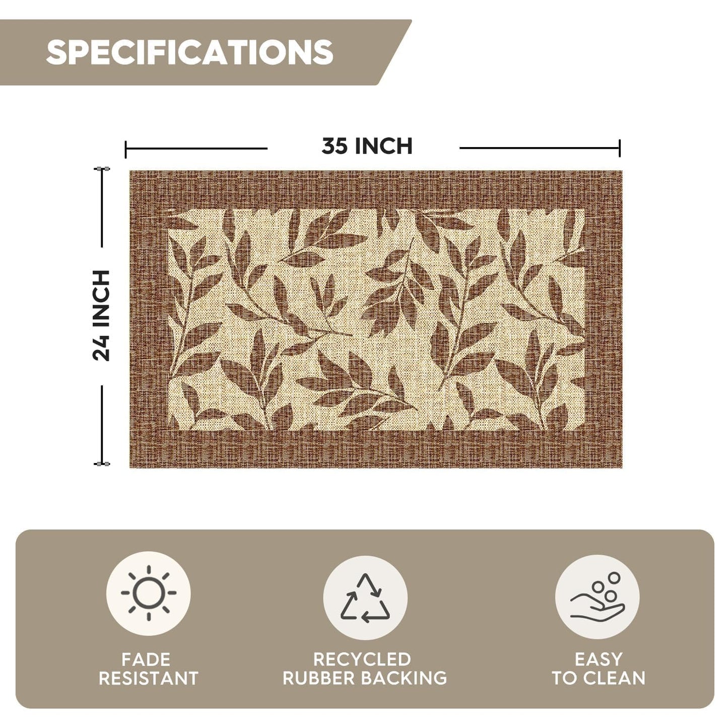 Artoid Mode Brown Washable Non Slip Leaves Doormat, Seasonal Home Decor Absorbent Natural Rubber Back Door Mat Floor Mat 17x29 Inch