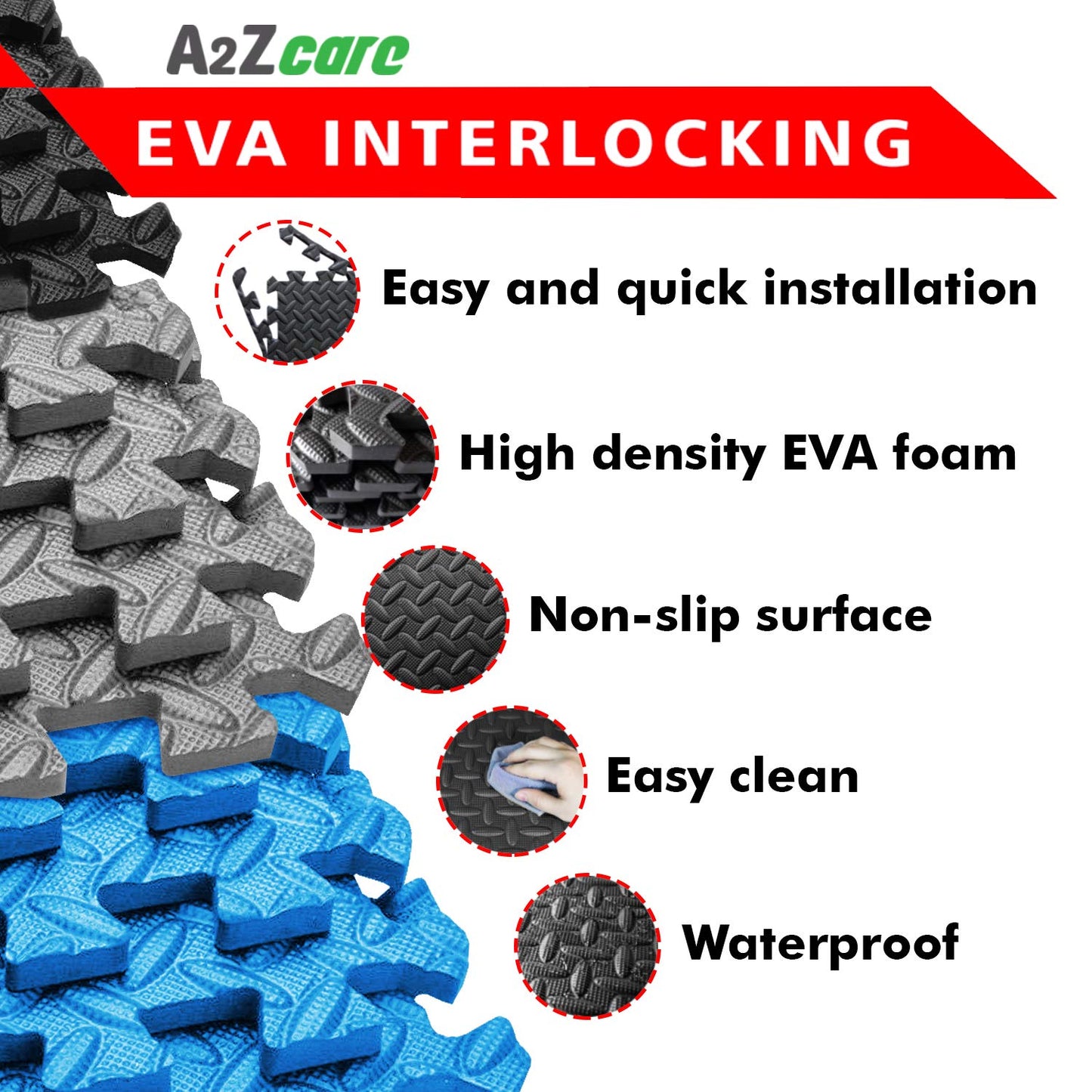 A2ZCARE Puzzle Exercise Mat with EVA Foam Interlocking Tiles - Interlocking Floor Mats for Gym Equipment - Ideal for Home Gym, Aerobic, Yoga and Pilates (Gray (12pcs with Border Tiles))