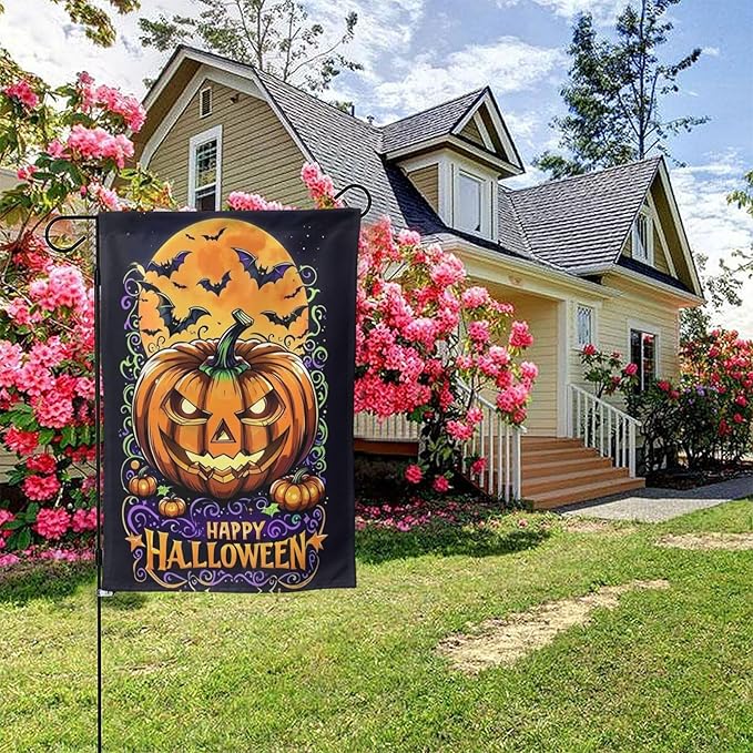 Halloween Scary Pumpkin Garden Flag for Fall Festival Porch Patio Farmhouse Outdoor Yard Decoration Vertical Double Sided Burlap 12.5 x 18 Inch