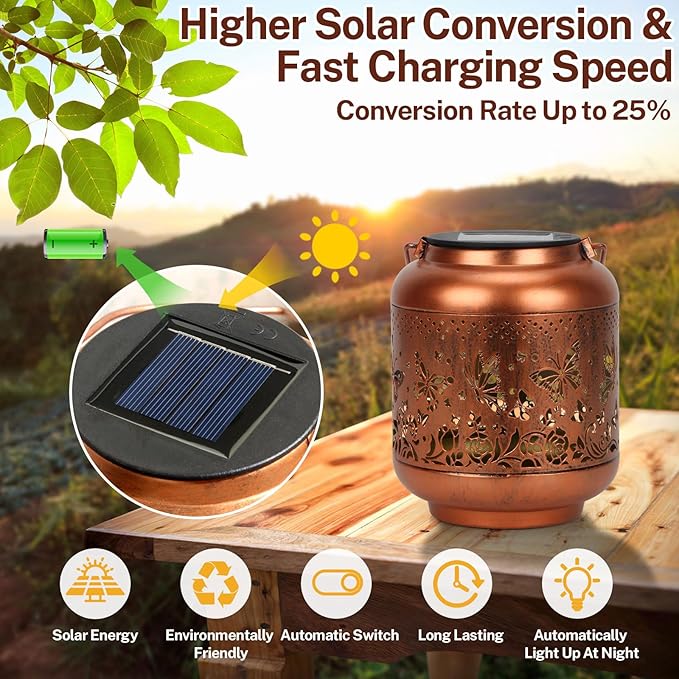 Butterfly Solar Lanterns Outdoor Hanging, Waterproof Metal Solar Lights Outside for Garden Porch Yard Patio Pathway Tabletop Landscape Decor, LED Lantern Gifts for Women Mom Grandma